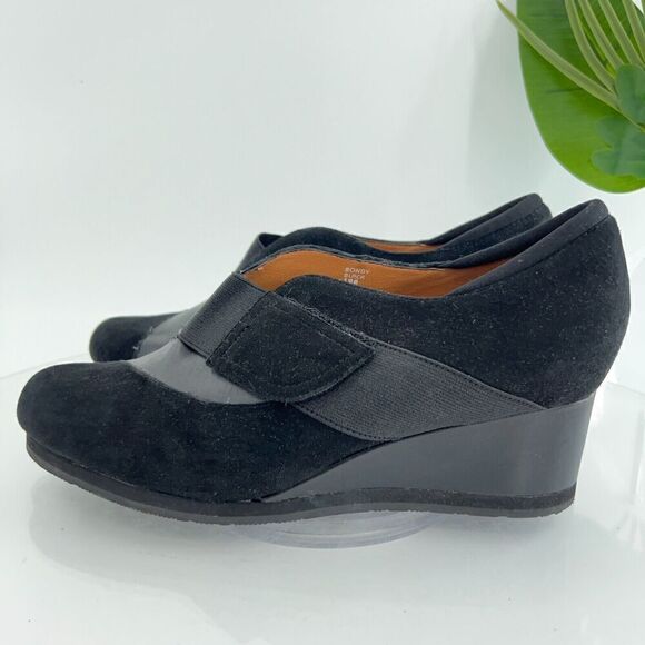 Earthies Women's Bondy Pump Size 10 Black Leather Wedge Slip On Shoes Bootie - Picture 6 of 14